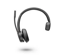„Poly Plantronics Voyager 4310 UC Bluetooth“ ausinės, nano raktas su USB-C jungtimi, įkrovimo stotelė, monofoninis