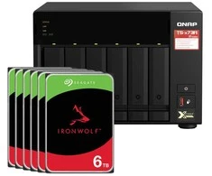 Serveris QNAP TS-673A-8G 36TB Seagate IronWolf NAS-Bundle NAS inkl. 6x 6TB Seagate IronWolf 3.5 col. SATA HDD