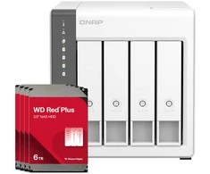 Serveris QNAP TS-433-4G 24TB WD Raudona Plus NAS paketas su 4x 6TB WD Raudona Plus 3,5 colio SATA kietuoju disku