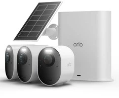 Šakotuvas Arlo Ultra 3 Kamera Weiß 3er Set inkl. Smart Hub und Solarpanel 4K Auflösung, WLAN, Akku/Solarstrom, IP65 Wetterfest, 180° Blickwinkel