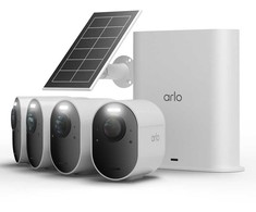 Arlo Ultra 3 Kamera Weiß 4er Set inkl. Smart Hub und Solarpanel 4K Auflösung, WLAN, Akku/Solarstrom, IP65 Wetterfest, 180° Blickwinkel