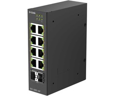 Šakotuvas D-Link DIS-100G-10P Unmanaged Switch 8x Gigabit Ethernet (PoE+, max. 240W), 2x 1G SFP, DIN-Schienenmontage, IP30