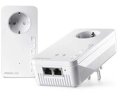 Šakotuvas „devolo Magic 2 WiFi 6 Next Powerline“ pradinis rinkinys: 1 x „devolo Magic 2 WiFi 6 Next“ adapteris, 1 x „devolo Magic 2 LAN“ adapteris