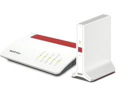 Šakotuvas FRITZ!Box 7590 AX be ISDN + FRITZ!Repeater 3000 AX Bundle mit WiFi 6 Maršrutizatorius und WiFi 6 Repeater