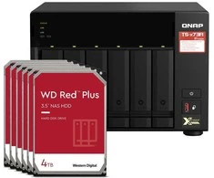 Serveris QNAP TS-673A-8G 24TB WD Raudona Plus NAS rinkinys, NAS su 6 x 4 TB WD Raudona Plus 3,5 colio SATA kietaisiais diskais