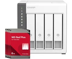 Serveris QNAP TS-433-4G 24TB WD Raudona Plus NAS paketas su 4x 6TB WD Raudona Plus 3,5 colio SATA kietuoju disku