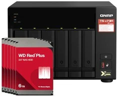 Serveris QNAP TS-673A-8G 36TB WD Raudona Plus NAS rinkinys, NAS su 6 x 6 TB WD Raudona Plus 3,5 colio SATA kietaisiais diskais