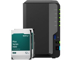 Serveris „Synology DS225+ 24TB Plus HDD NAS“ rinkinys, NAS su 2 x 12 TB „Synology Plus“ 3,5 colio SATA kietaisiais diskais