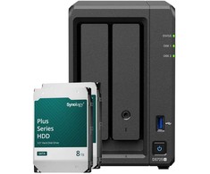 Serveris „Synology DS725+ 16TB Plus HDD NAS“ rinkinys, įskaitant 2 x 8 TB „Synology Plus“ 3,5 colio SATA kietuosius diskus