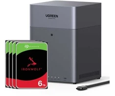 Serveris „UGREEN DH4300 Plus“ 24 TB „Seagate IronWolf“ NAS rinkinys, NAS su 4 x 6 TB „Seagate IronWolf“ 3,5 colio SATA kietaisiais diskais