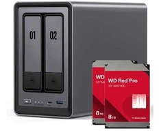 Serveris „UGREEN DXP2800“ 16 TB „WD Raudona Pro“ NAS rinkinys, įskaitant 2 x 8 TB „WD Raudona Pro“ 3,5 colio SATA kietąjį diską