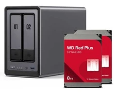 Serveris „UGREEN DXP2800 16TB WD Raudona Plus NAS“ rinkinys, NAS su 2 x 4 TB WD Raudona Pro 3,5 colio SATA kietaisiais diskais