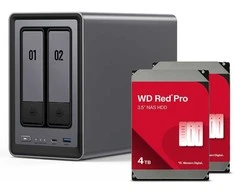 Serveris „UGREEN DXP2800 8TB WD Raudona Pro NAS“ rinkinys, NAS su 2 x 4 TB WD Raudona Pro 3,5 colio SATA kietaisiais diskais