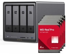 Serveris „UGREEN DXP4800 Plus“ 16 TB „WD Raudona Pro“ NAS rinkinys, įskaitant 4 x 4 TB „WD Raudona Pro“ 3,5 colio SATA kietuosius diskus