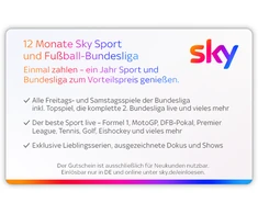 SKY Geschenkkarte "Kompletter Live-Sport" 12 Monate 399€