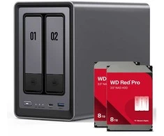 Serveris „UGREEN DXP2800“ 16 TB „WD Raudona Pro“ NAS rinkinys, įskaitant 2 x 8 TB „WD Raudona Pro“ 3,5 colio SATA kietąjį diską