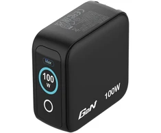 Verbatim Mini GaN Charger 100W with Ekranas, 2× USB-C PD, 1× USB-A QC 3.0, Juodas