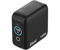 Verbatim Mini GaN Charger 140W with Ekranas, 3× USB-C PD, 1× USB-A QC 3.0, Juodas