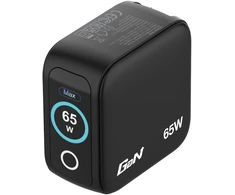 Verbatim, Mini kroviklis GaN su wyświetlaczem TFT 2 x USB-C / 1 x USB-A, juoda, 65W, Wymienne wtyczki EU, UK, USA