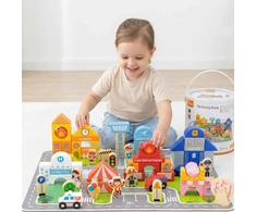 Viga Toys Medinis konstruktorius Viga, kibiras su rankena