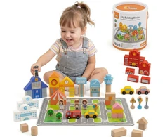 Viga Toys Medinis konstruktorius Viga, kibiras su rankena