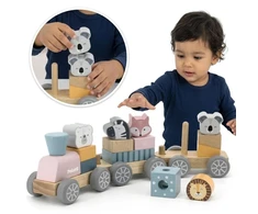 Viga Toys Medinis traukinukas Viga, su blokeliais
