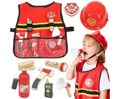 Viga Toys Žaislas ugniagesio rinkinys Viga, su liemene