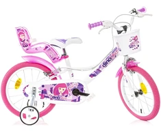 Vaikiškas dviratis Dino Bikes 16" baltas su rožiniu raštu
