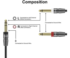 1/4" Trs į 2x 6.35mm Ts Stereo Y Splitter Kabelis, 4.5m