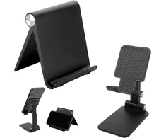 1 x planšetinio kompiuterio laikiklis ir 1 x mobiliojo telefono stovas, reguliuojamas sulankstomas planšetinio kompiuterio stovas ir mobiliojo telefono laikiklis, nešiojamas ir vietą taupantis Ipad laikiklis, trikampio formos (juodas)