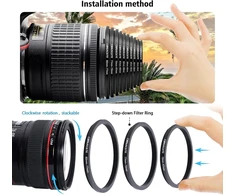 10 dalių (82 ~ 43 mm) filtro žiedų adapterių rinkinys, skirtas visų markių žiedų mažinimo rinkiniui, uv nd cpl 82-77 mm/77-72 mm/72-67 mm/67-62 mm/62-58 mm/58-55 mm/55-52 mm/52-49 mm/49-46 mm/46-43 mm + objektyvo valymas