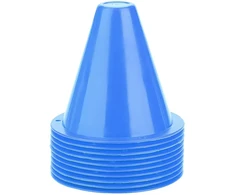 10 futbolo treniruočių kūgių rinkinys, 8.5 cm, plastikiniai žymekliai