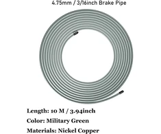 10 m stabdžių linija, 4,75 mm skersmens (3/16 colio) rinkinys su 6 vnt. 4,75 mm stabdžių linijos jungtimis, 10 vnt. M10 varžtais ir 10 vnt. M10 jungtimis stabdžių linijos flanšui Din/sae, variu dengtas plienas