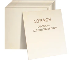 10 medinių plokščių amatams, 200x200x1.5 mm, faneros ruošiniai