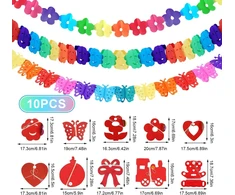 10 popierinių girliandų rinkinys, spalvingos girliandos, girliandų vakarėlis, spalvinga popierinė girlianda, dekoratyvinė girlianda, karnavalas vakarėliui, gimtadienio vakarėliui, karnavalui ir vestuvėms