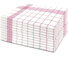 Rankšluostis 10 raudonų languotų arbatinių rankšluosčių rinkinys – sugeriantys ir 100% medvilniniai virtuvės + namų apyvokos reikmėms 50 x 70 cm – nepūkuoti medvilniniai arbatiniai ir virtuviniai rankšluosčiai, nesivelia, su praktiška pakabinimo kilpele, premium