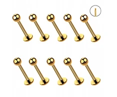 10 vnt. Auksinis Labret auskaras, chirurginis plienas, 1.2/6/3 mm