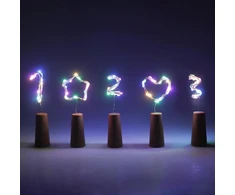10 vnt. butelių švieselės su kamščiais, spalvotos, 2m, 20 Led