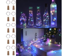 10 vnt. butelių švieselės su kamščiais, spalvotos, 2m, 20 Led