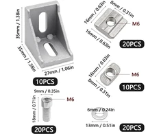 10 vnt. kampinių tvirtinimo medžiagų rinkinys, 90 laipsnių kampo jungtys, aliuminio profilis su priedais, skirtas tvirtinti 30 x 30 profilius, aliuminio 3d spausdintuvas, „pasidaryk pats“ projektai (6 griovelis)