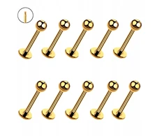10 vnt. Titano Labret auskarai, auksiniai, vidinis sriegis 1,2/12/3