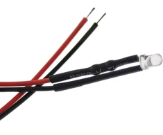 10 x 3 mm led, 12 voltų, šiltai balta (3000 k); su 20 cm jungiamuoju kabeliu ir integruotu nuolydžio rezistoriumi