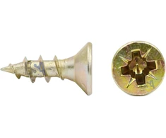 100 varžtų 6 x 20 mm su sriegiu per visą ilgį Irox plienas, galvanizuotas geltonai, kryžminė galvutė Pozidriv Pzd, plokščias sriegis, skirtas medienai ir medžio drožlių plokštėms, 6 x 20 mm medžio drožlių plokštėms