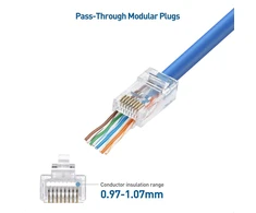 100 vnt. Cat 6 Rj45 jungtys su praeinančiu dizainu