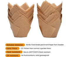 100 vnt. dideli "tulpių" keksiukų formelės, 6 cm pagrindo skersmuo
