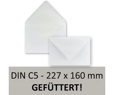 100 vokų C5 - balti - iškloti natūraliu baltu popieriumi - 100 g/m² - 22,7 x 16,0 cm - sudrėkinami klijai
