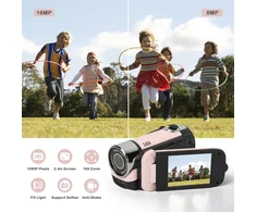 1080p hd skaitmeninis fotoaparatas, 16x priartinimo vlogų vaizdo kamera su 2,4 colio pasukamu ekranu fotografijai, nešiojamas 16 mp asmenukių fotoaparatas su papildoma šviesa (rožinis)