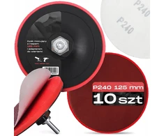 10x Šlifavimo diskai 125mm P240 su Velcro, poliravimo diskas, adapteris