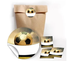 12 dovanų maišelių / natūralūs + 12 lipdukų "futbolas" dovanoms, vakarėlių maišeliai vaikų gimtadienio vakarėliams / popierinis maišelis svečių dovanoms su lipdukais