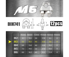 12 vnt. nerūdijančio plieno lynų spaustukai, 3 mm